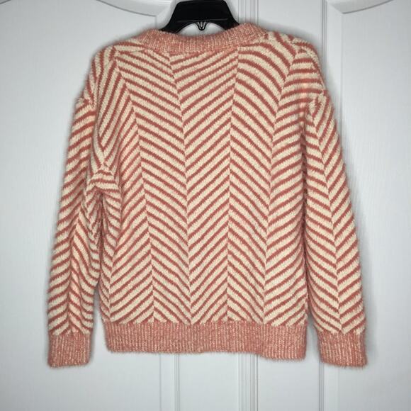 FRNCH Pullover Sweater V-Neck Long Sleeve Diagonal Stripe Chenille Rose Soft S/M - Picture 3 of 7